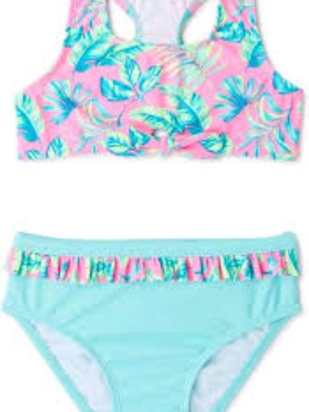 Wonder Nation Girls' Tropical Print Pink 2 Piece Bikini Swimsuit, Size 3T